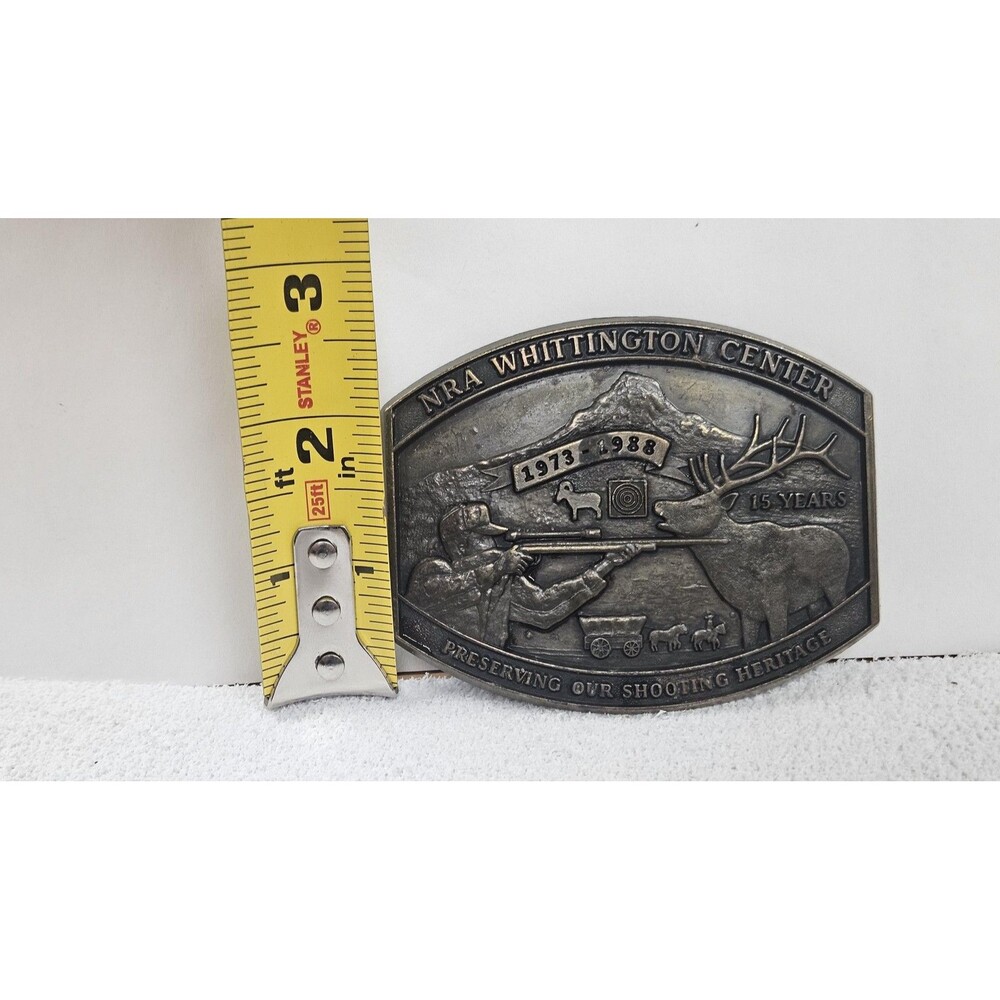 NRA Whittington Center Belt Buckle Mens Silver 1973-1988 Elk Deer Hunter USA - Picture 2 of 9